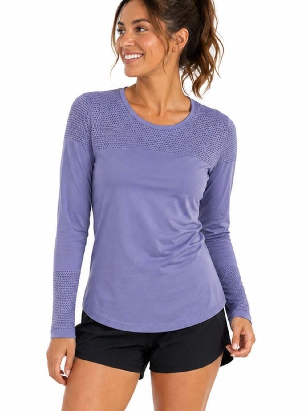 Fabletics Women’s Purple Long Sleeve Activewear Running Athletic Top T-Shirt Lg